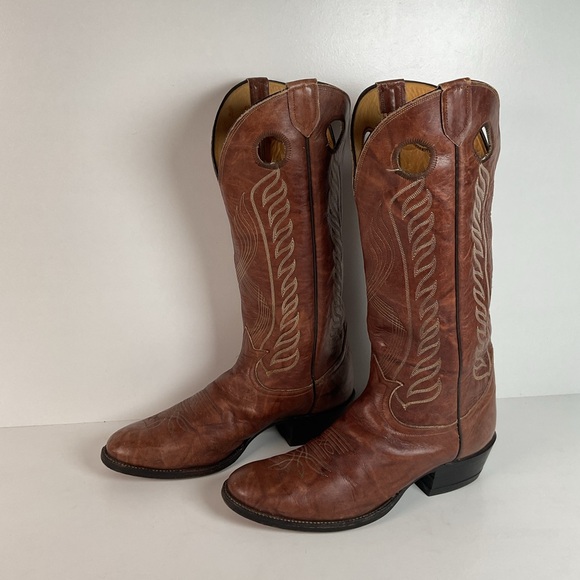 Vintage Tony Lama Buckaroo BootsChocolate CowGold Label1970s11 D
